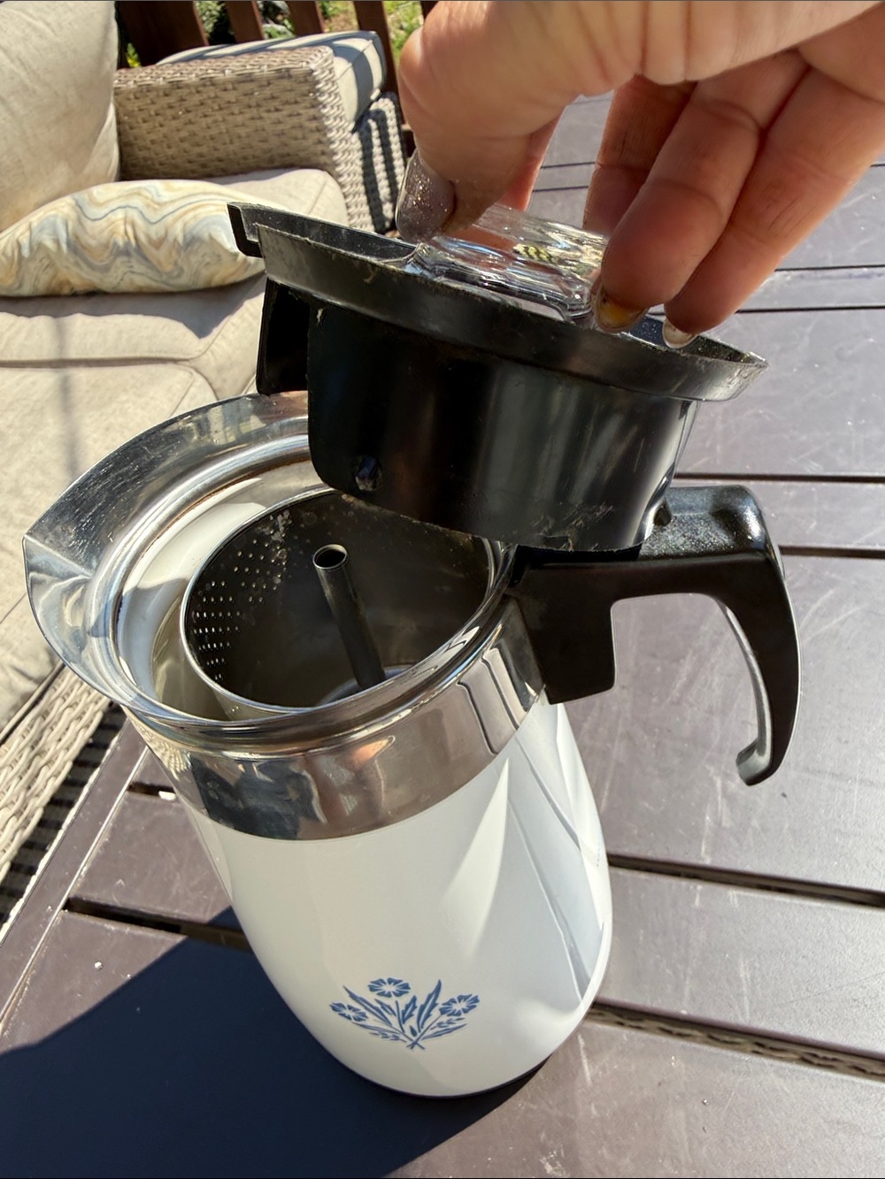 Vintage Corning Ware Blue Cornflower 9-Cup Stovetop Percolator (Model P-119) – C